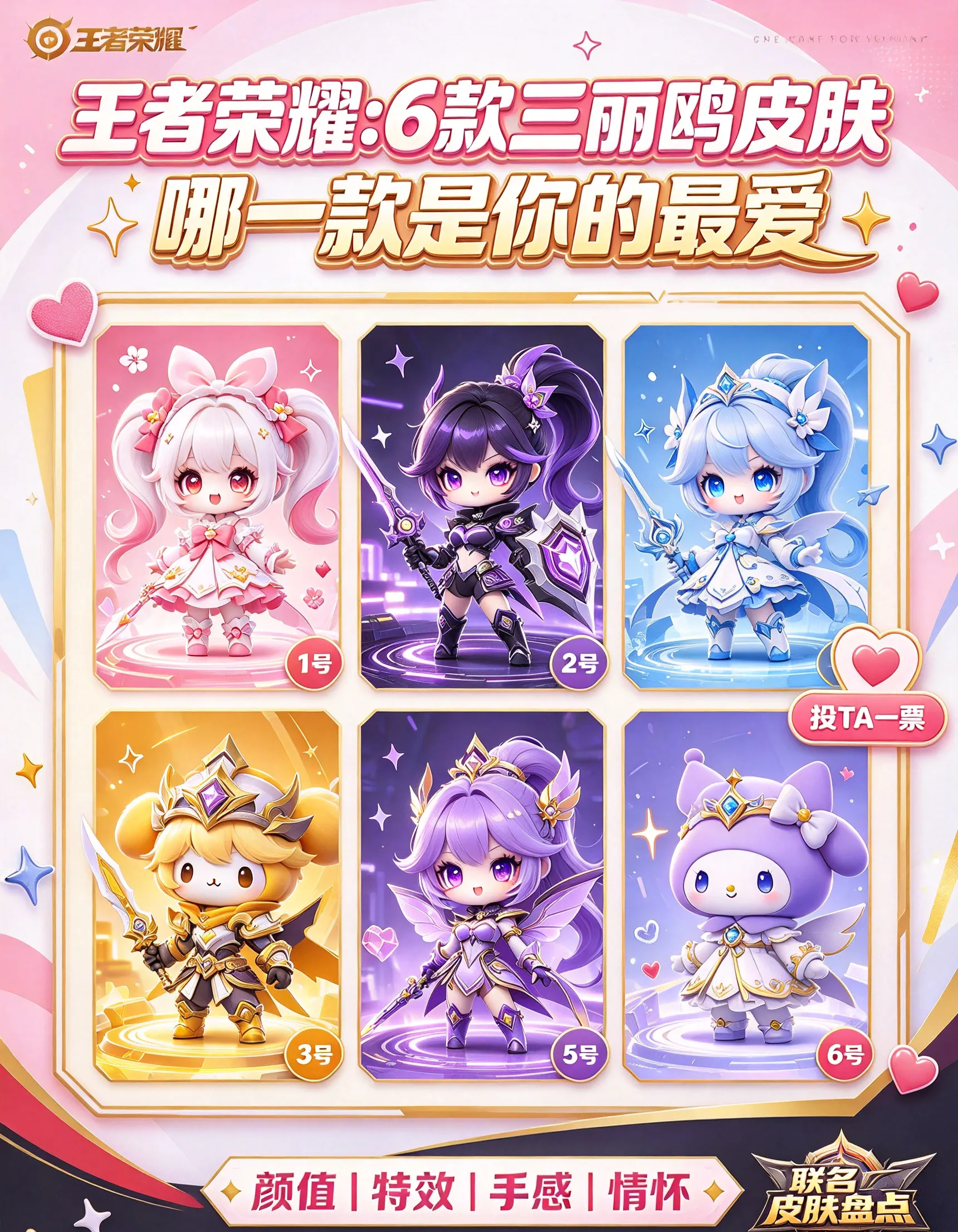 王者荣耀×三丽鸥6款联动皮肤盘点：从48碎片白嫖到800元无双，哪款是你的最爱？(图1)
