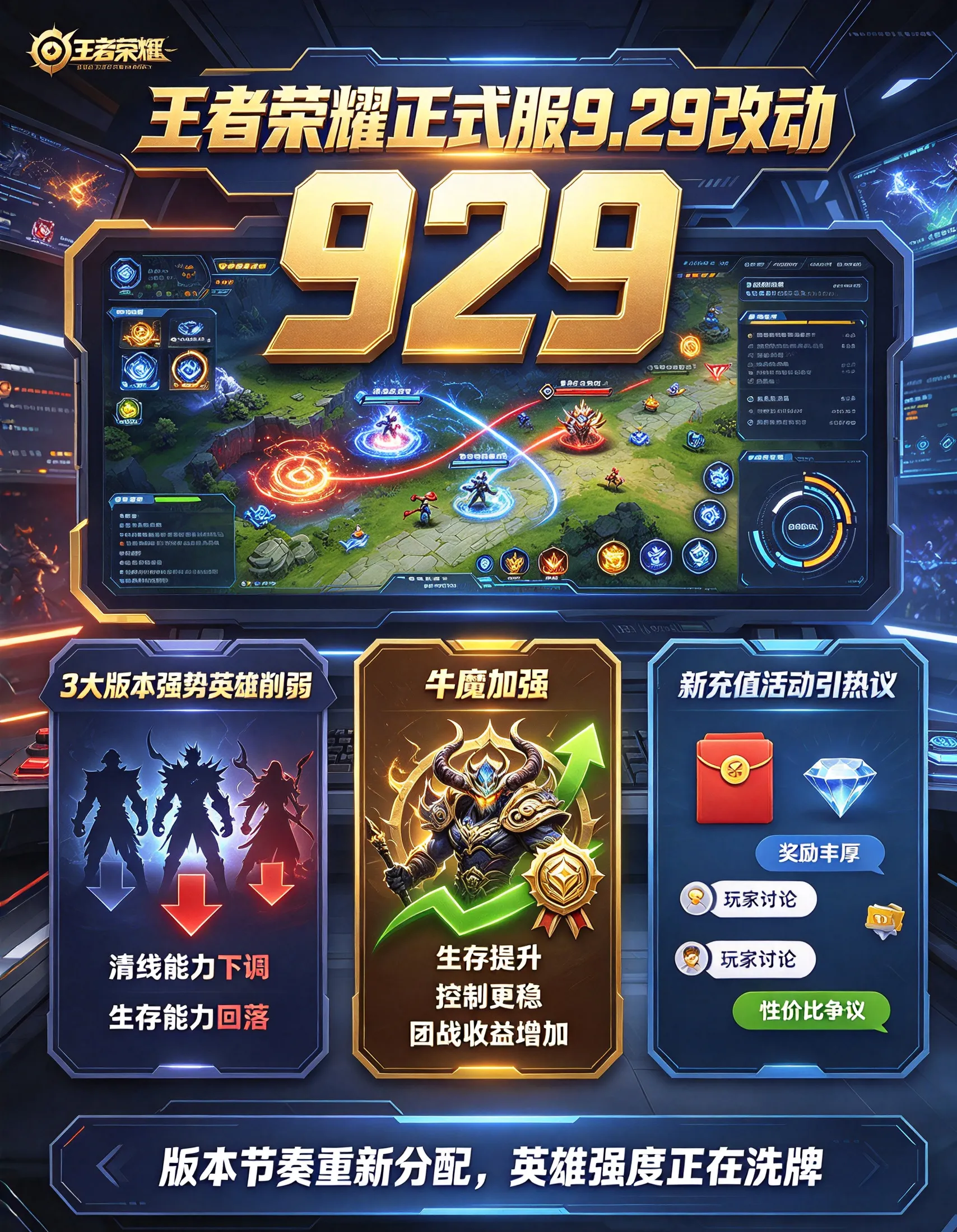 王者荣耀9.29版本更新全解析：三大T0恶霸遭削弱，牛魔重做归来，国庆充值活动引争议(图1)